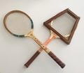 vintage Wilson junior sovereign tennis racket with original wood frame and leather handle. perfect for wall decor!