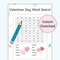 Valentines Day Word Search - Word Search for Kids - Printable Valentines Activity- Kids Valentine's Day Worksheet, Valentines Day at School