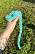 Green Snake Plushie - Long Baby Snake Plushie with Glow In The Dark Eyes - Handmade Amigurumi Stuffed Animal Snake Plushie