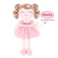 Embroidered Dolls for Baby Girls,Custom Plush Doll, Baby Shower Gift,16-inch Personalized Plush Dolls Curly Love Heart Princess Dolls - Pink