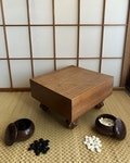 Japanese wooden Go board with wooden bowls and glass stones H.10.2inch/26cm