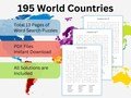 Word Search Puzzle with ALL World Country Names. Printable Puzzles. Homeschool Geography Activity. Classroom Fun Activity. Travel Trip Games