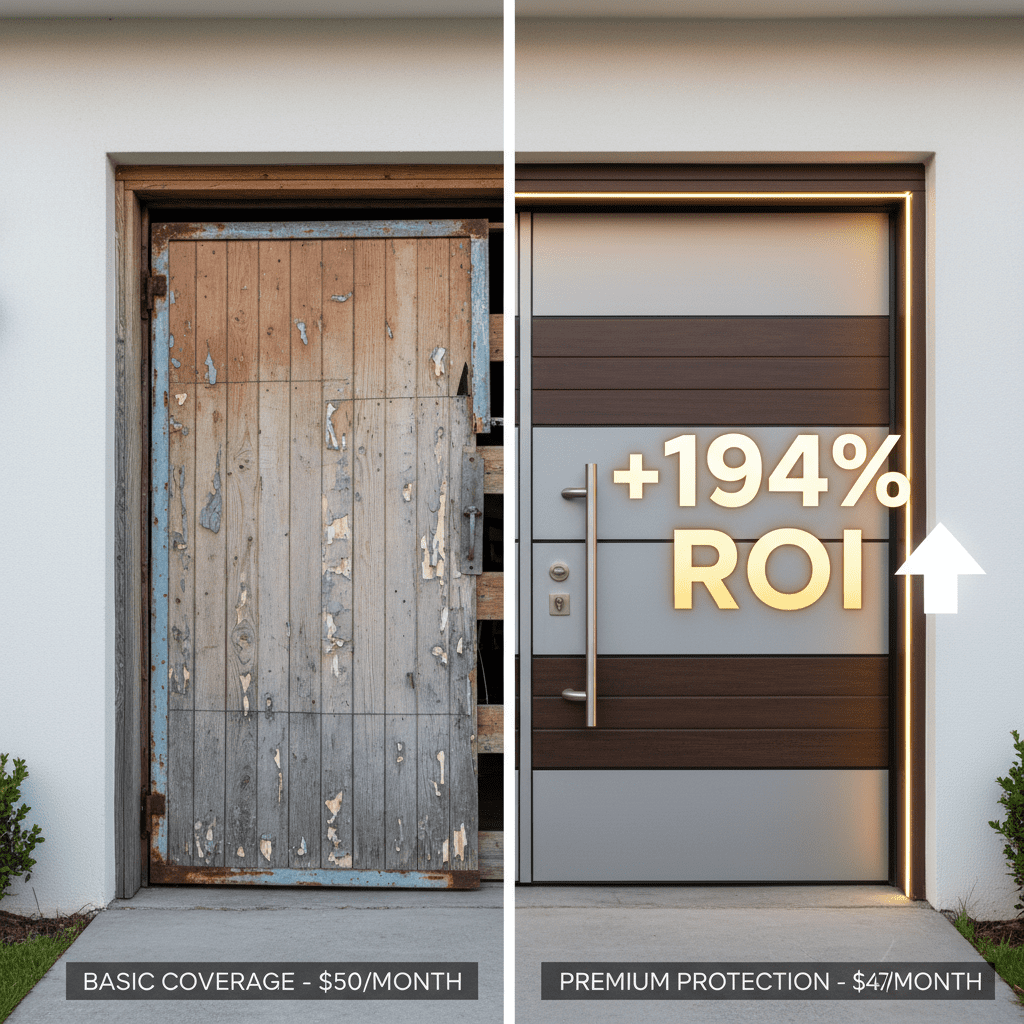 Quotes Made Easy: What to Look For Beyond the Price Tag A split-screen comparison of two garage doors. One is basic and flimsy (low quote), the other is robust and stylish (high quote), with a graphic overlay showing