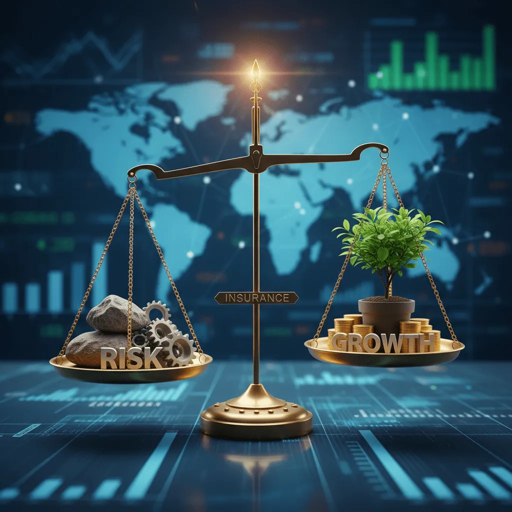 A conceptual image showing a balanced scale with 'Risk' on one side and 'Growth' on the other, set against a modern digital financial background.