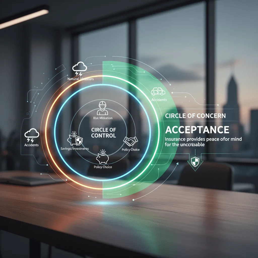 A chart visualizing "Circle of Control" vs "Circle of Concern," illustrating the psychological concept of Acceptance in risk management.