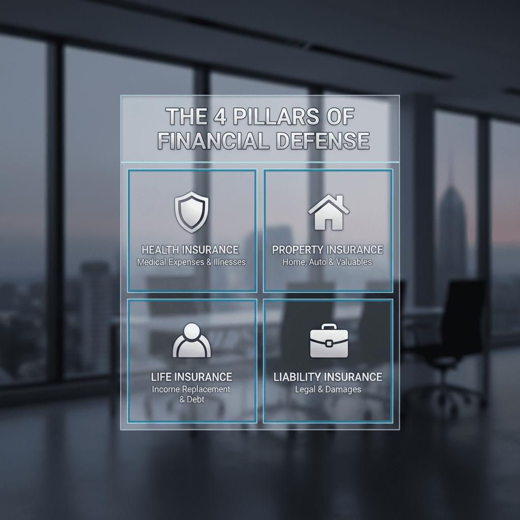 A quadrant chart displaying the 4 types of insurance, labeled 