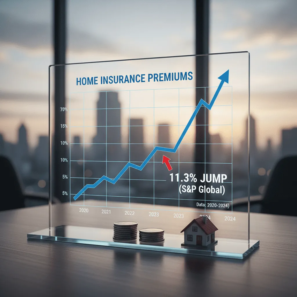 Chart showing the sharp incline of Home Insurance Premiums from 2020 to 2024, highlighting the 11.3% jump reported by S&P Global