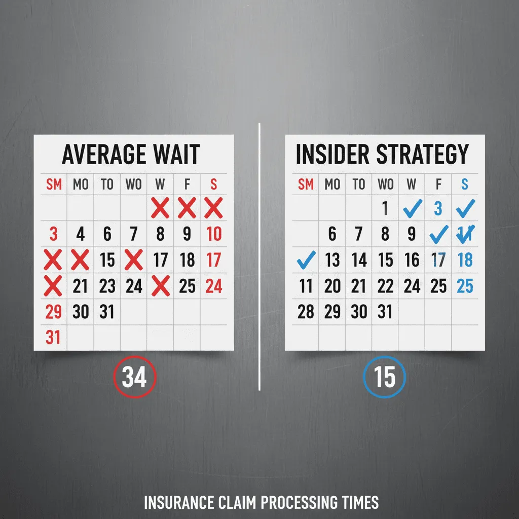 A split-screen graphic showing a calendar. On the left, a calendar with 34 days marked off labeled 'Average Wait.' On the right, a calendar with 15 days marked off labeled 'Insider Strategy.'