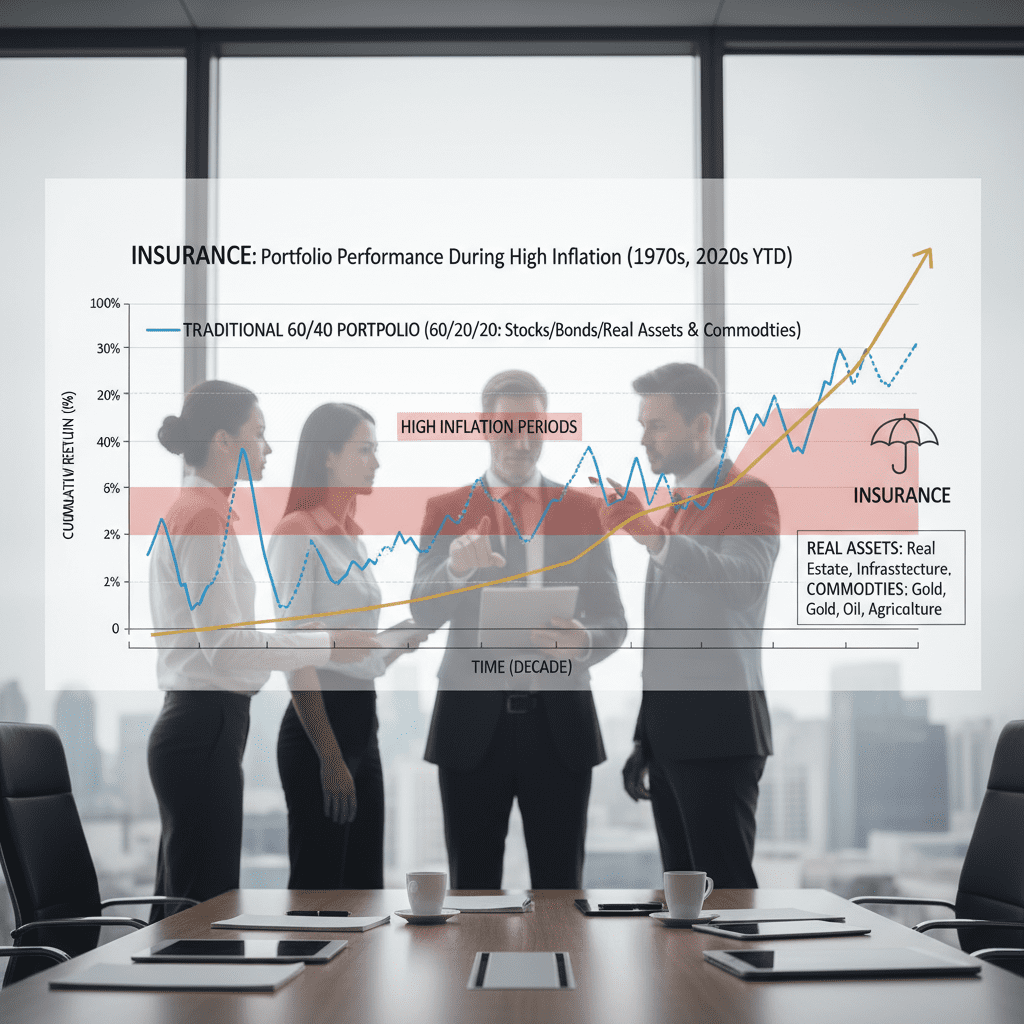 Future-Proof Your Finances: Why Understanding Risk Management Matters to You Chart comparing the performance of a traditional 60/40 portfolio versus a diversified portfolio including real assets and commodities during high inflation periods.